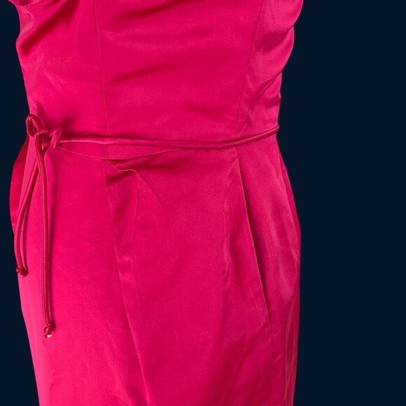 Vtg 50s Ceil Chapman Stunning Red Pink Satin Fitted Sheath Retro Cocktail Dress - Picture 5 of 13